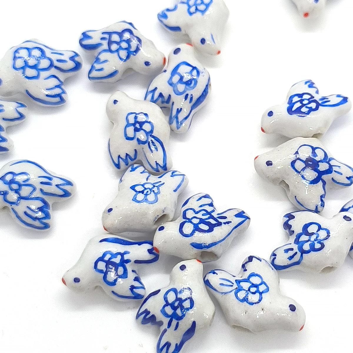 14 مللي متر 5 قطعة خرزة سيراميك حمامة زرقاء وبيضاء ، حلية حمامة عتيقة لصنع المجوهرات بنفسك ، هدية على الطراز الصيني القديم #6
