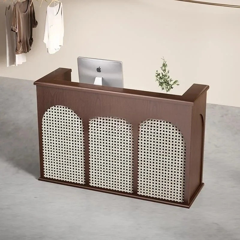 SSVintage Style Clothing Store Bar Counter Beauty Salon Cashier Counter Small Rattan Front Desk Reception Desk