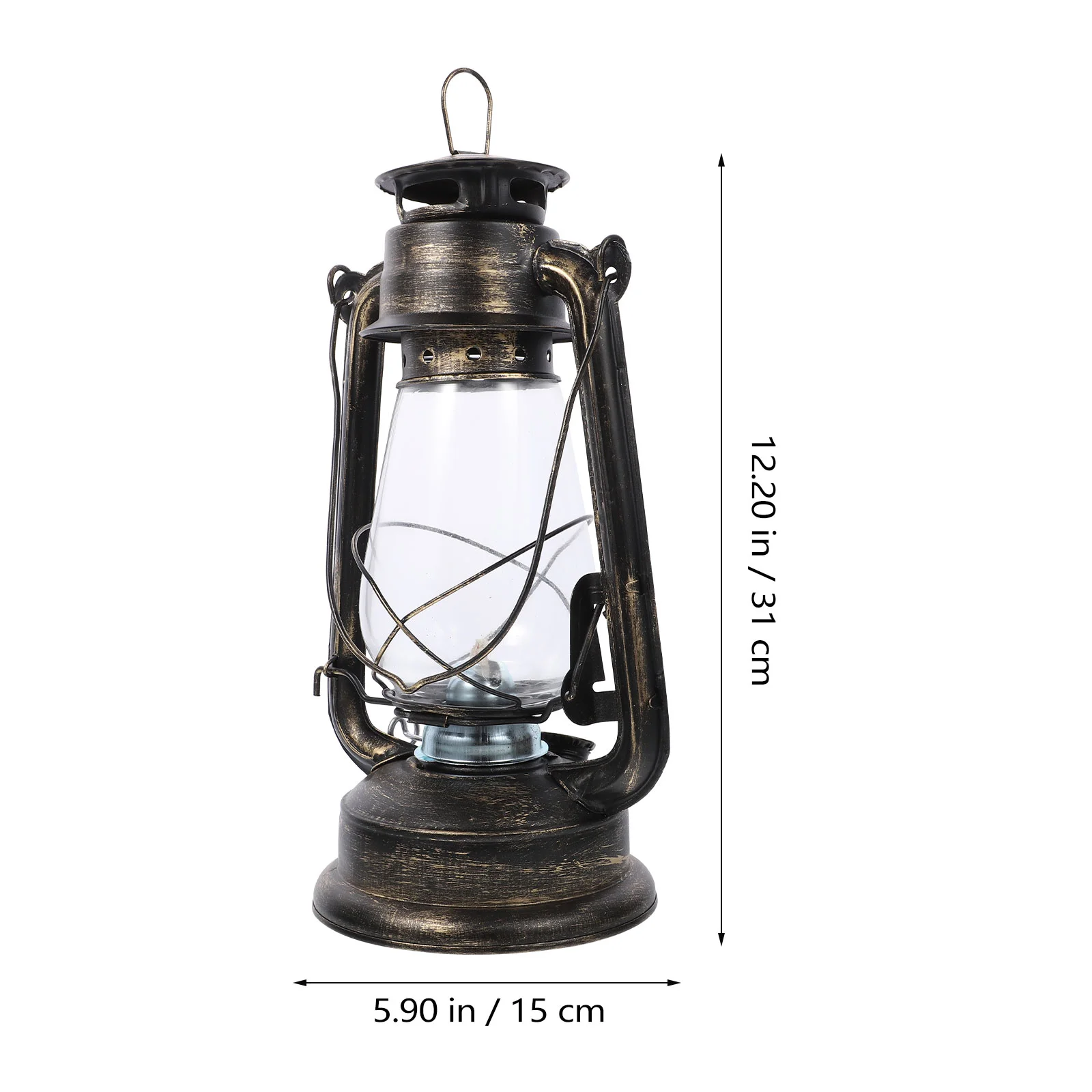 Retro żelazna lampa naftowa przenośna wisząca latarnia zewnętrzna lampa kempingowa (brązowa)
