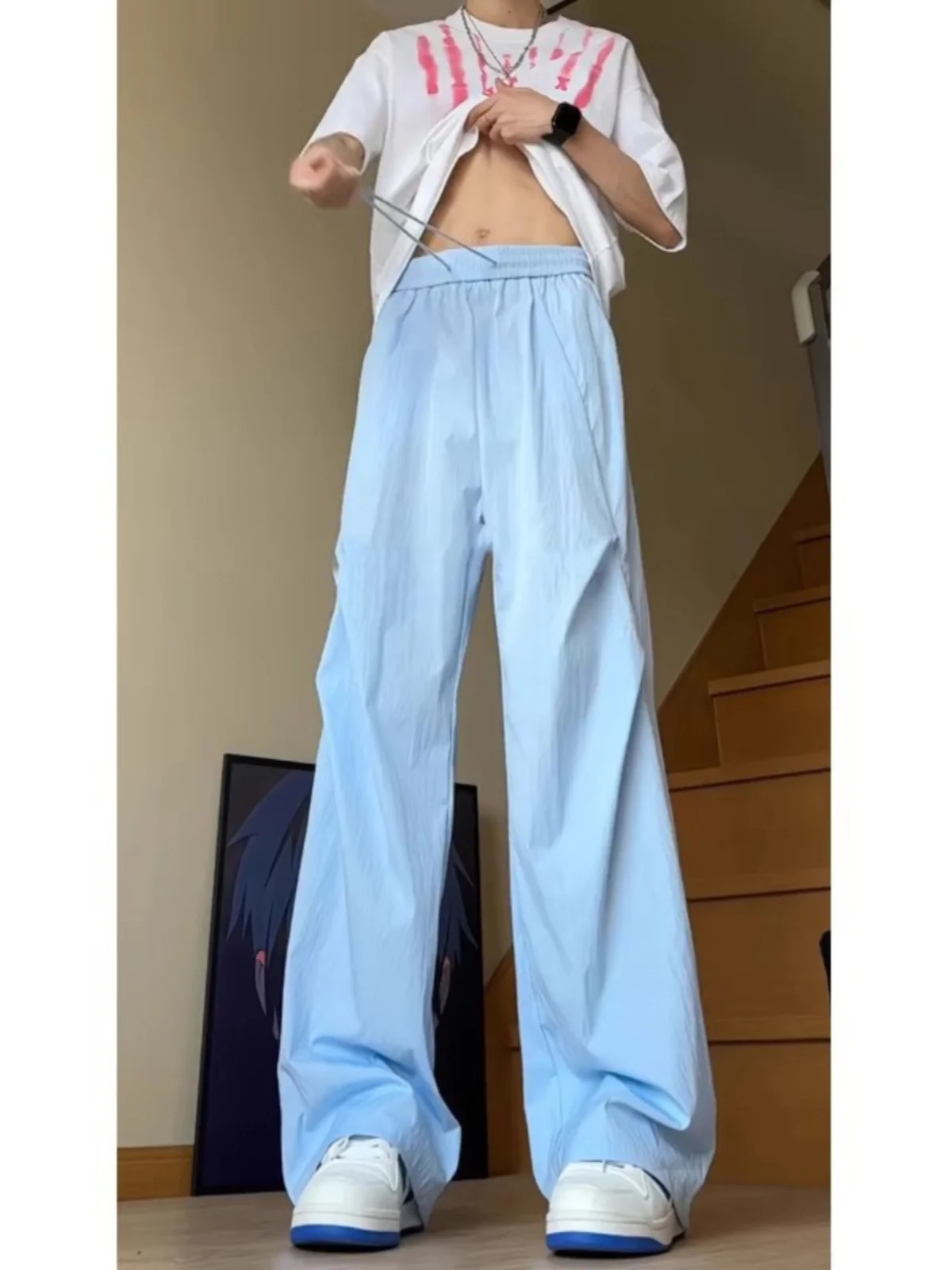 

Trendy Loose Ice Silk Qui Dry Casual Pants for Men Summer American Folded Soldier Pants Loose Teenagers Extended Trousers