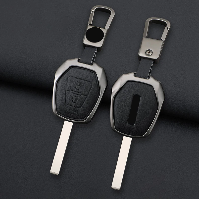 Zinc Alloy Leather Car Remote Key Fob Cover Case Protector Holder Shell for Isuzu D-max Mux Truck Dmax Auto Keychain Accessories