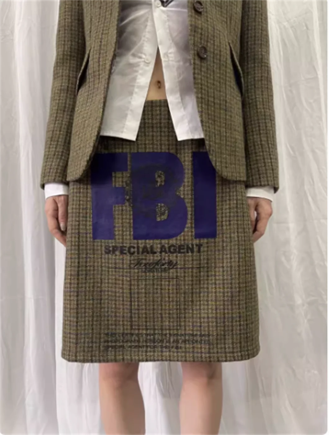 

Maillard style fashionable female spy plaid woolen half skirt