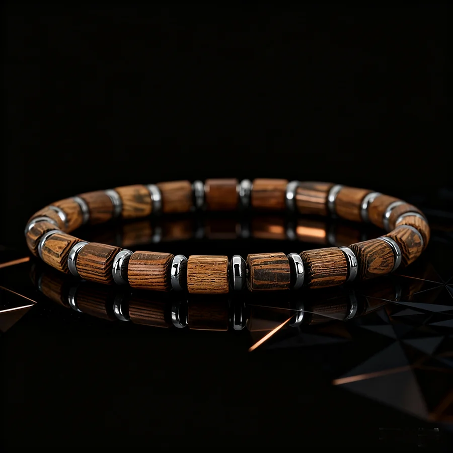 Noter natürliches Holzarmband für Männer, A-Qualität, Hämatit-Stein, handgefertigte Meditation, spirituelle Heilung, Kreuzstrang-Armband