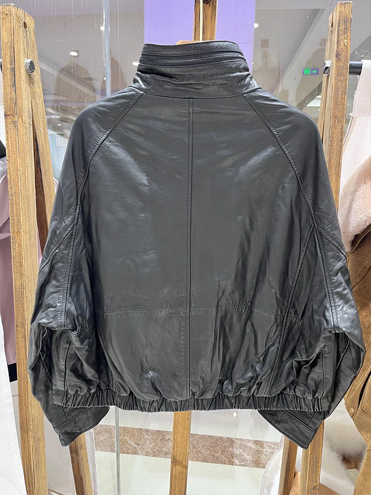 2025 Fashion Ladies Genuine Leather Jacket Oversize Women's Real Leather Bomber Coat Cow Leather Cloth