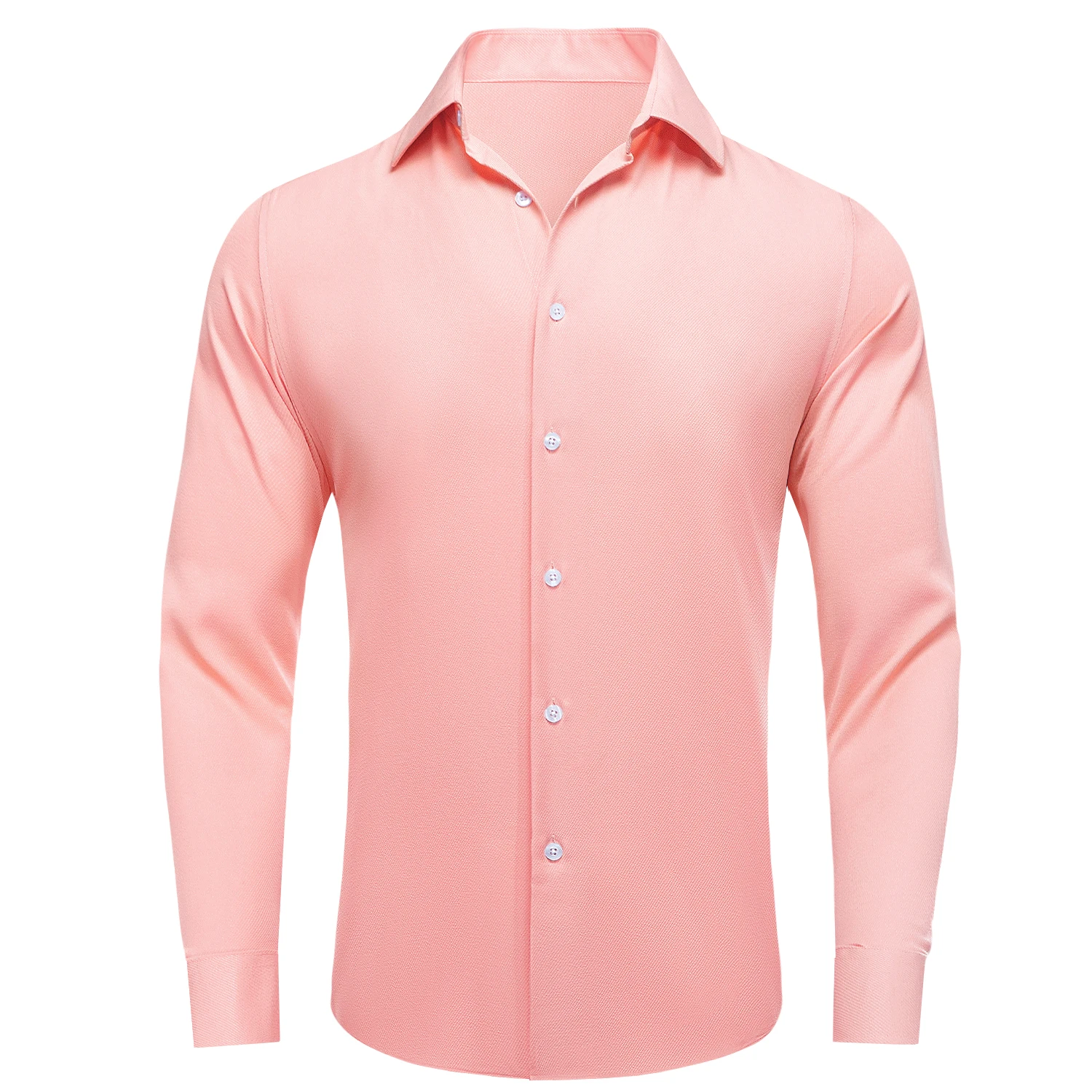 Hi-Tie Mens Shirts Silk Coral Pink Long Sleeve Turndown Collar High Quality Slim Fit Shirt For Men Wedding Business Formal Party