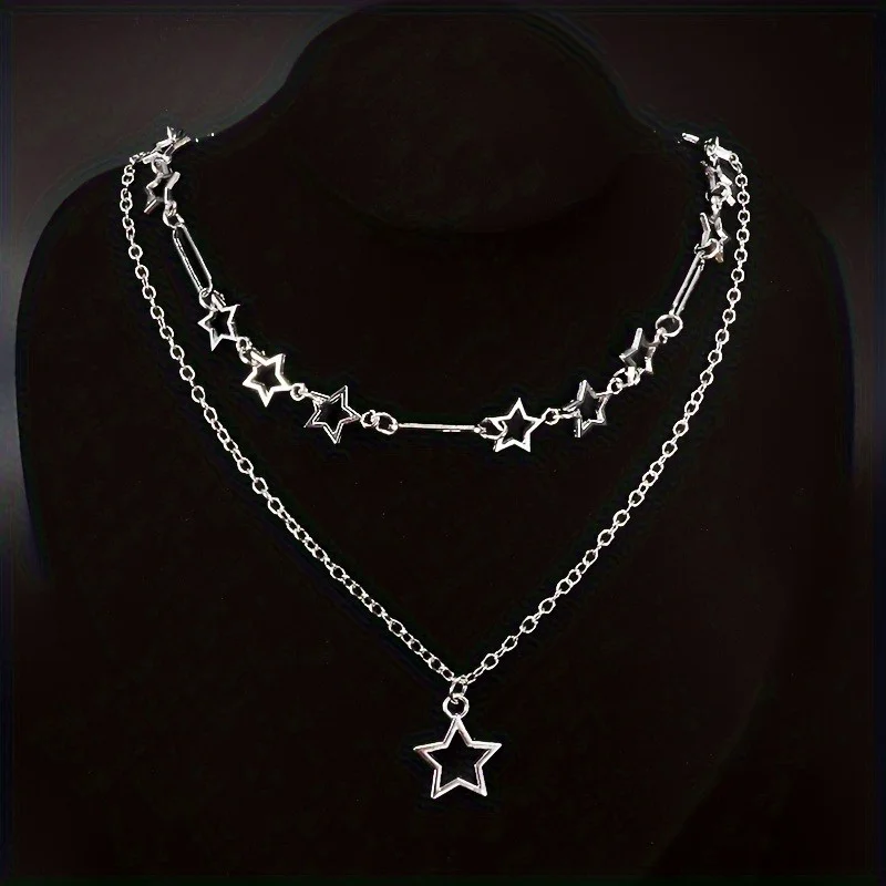 Collar de doble capa con cadena de estrellas ahuecadas de estilo Punk personalizado para mujer, tendencia de moda Y2k, accesorios para fiestas navideñas, regalos