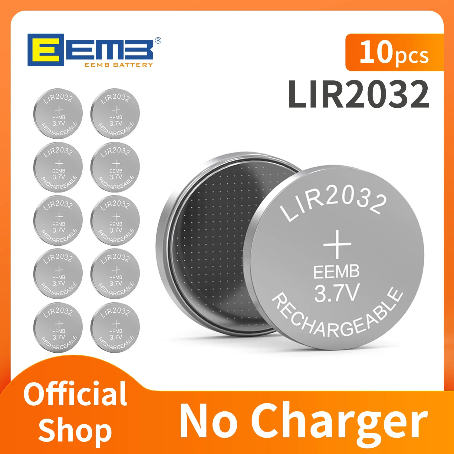 EEMB LIR2032 Akku mit Ladegerät (optional) 3,7 V 2032 Lithium-Ionen-Akku 45 mAh Lithium-Zellen-Knopfbatterien 6