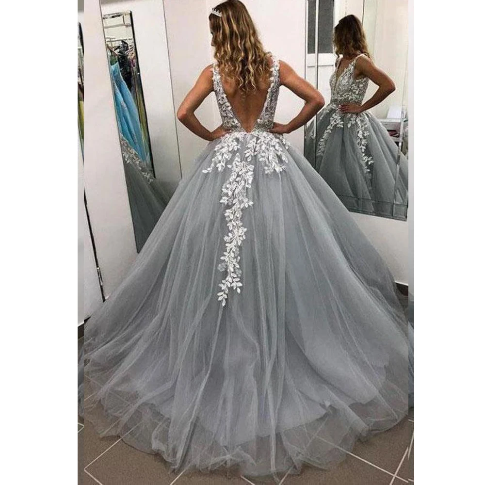 BEPEITHY Customized Gray A Line Evening Dress Crystal belt Vestido De Fiesta Backless Prom Dress 2023 Formal Occasion Dresses