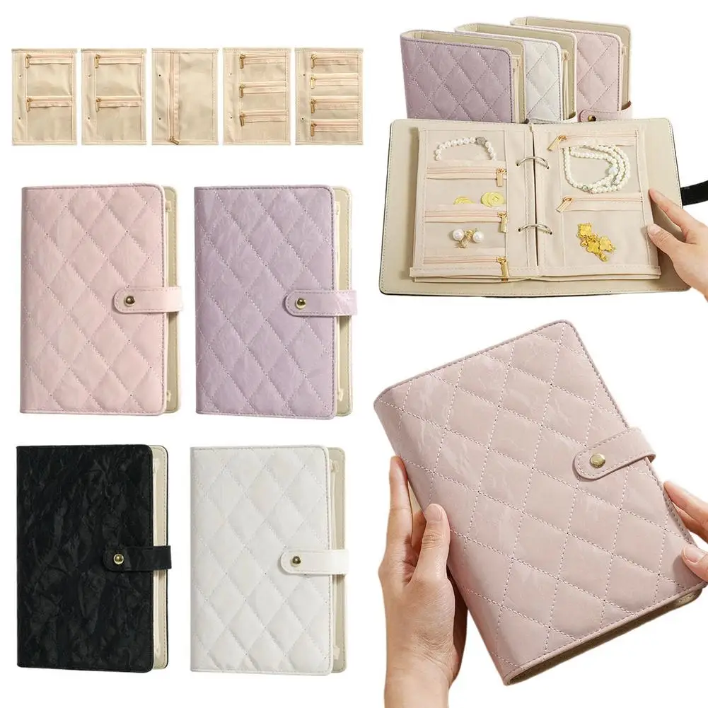 

Foldable Jewelry Storage Binder Diamond Quilted PU Leather Ring Earring Organizer Book with Multiple Pockets for Travel Home Use