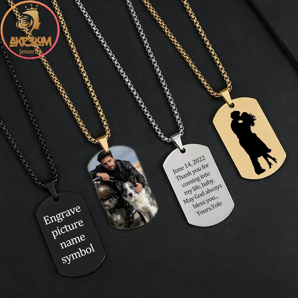 Personalized Custom Name Picture Necklace Stainless Steel Engraved Text Color Photo Pendant For Women Man Couple Jewelry Gift