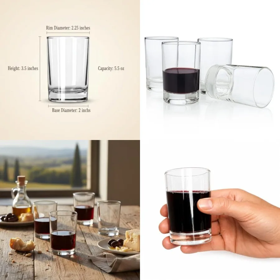 

Bacaro di Veneto Rustic Italian Wine Glass Traditional Small Stemless Style, 4-Piece Set Gift Box Collection