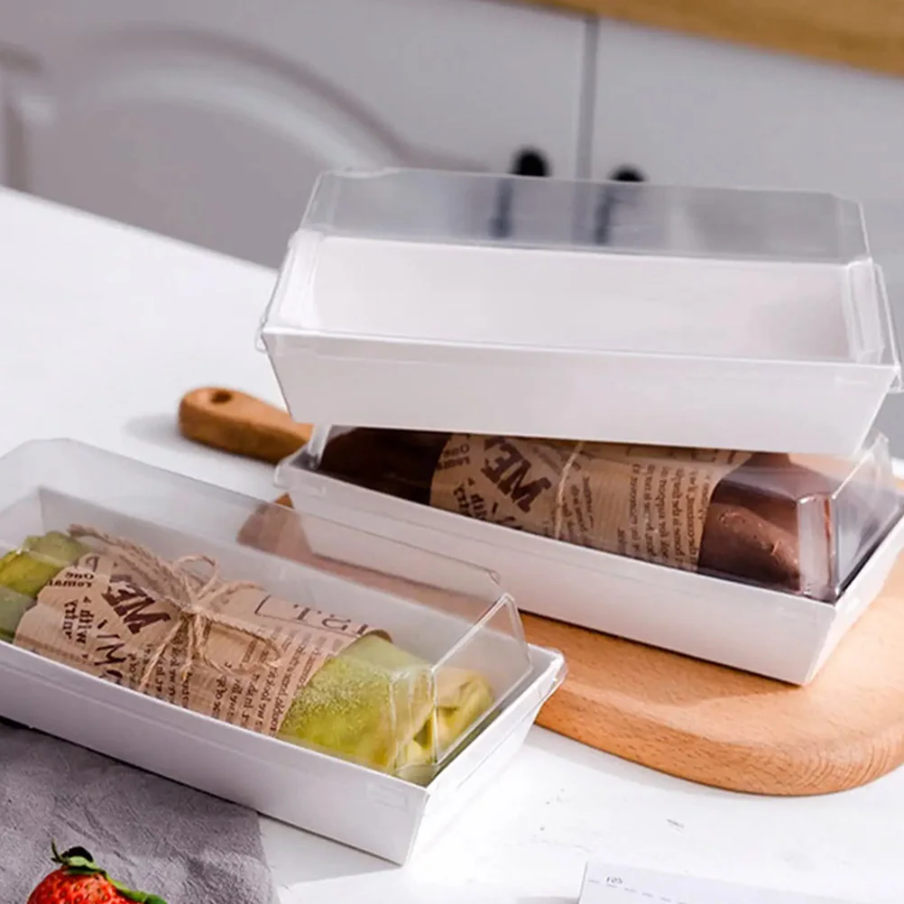 

50 Pcs Cake Box Dessert Packaging Cookie Boxes Roll Bread Container Sushi Plastic White Food Storage Party Supplies