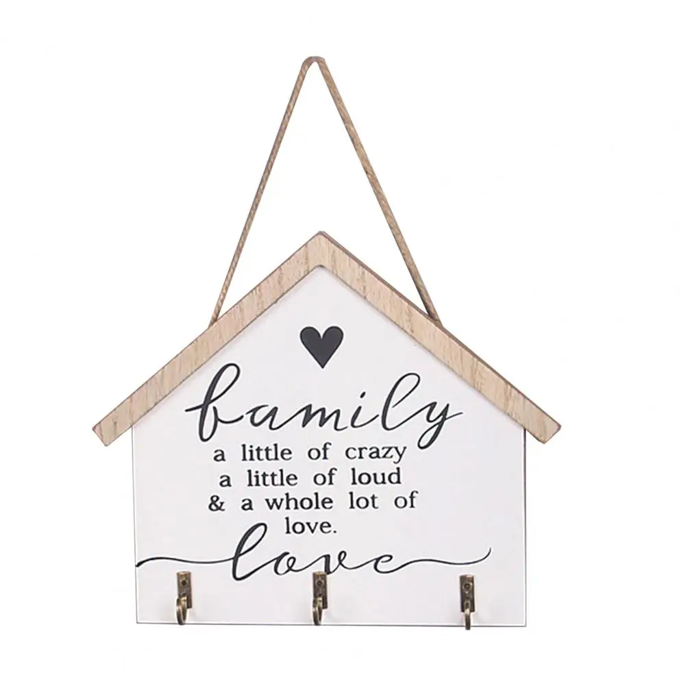 

Creative Wooden Key Holder,Key Organizer with 3 Hooks,Wall Hanging Decor Sticky Hooks for Home Kitchen Hallway Office