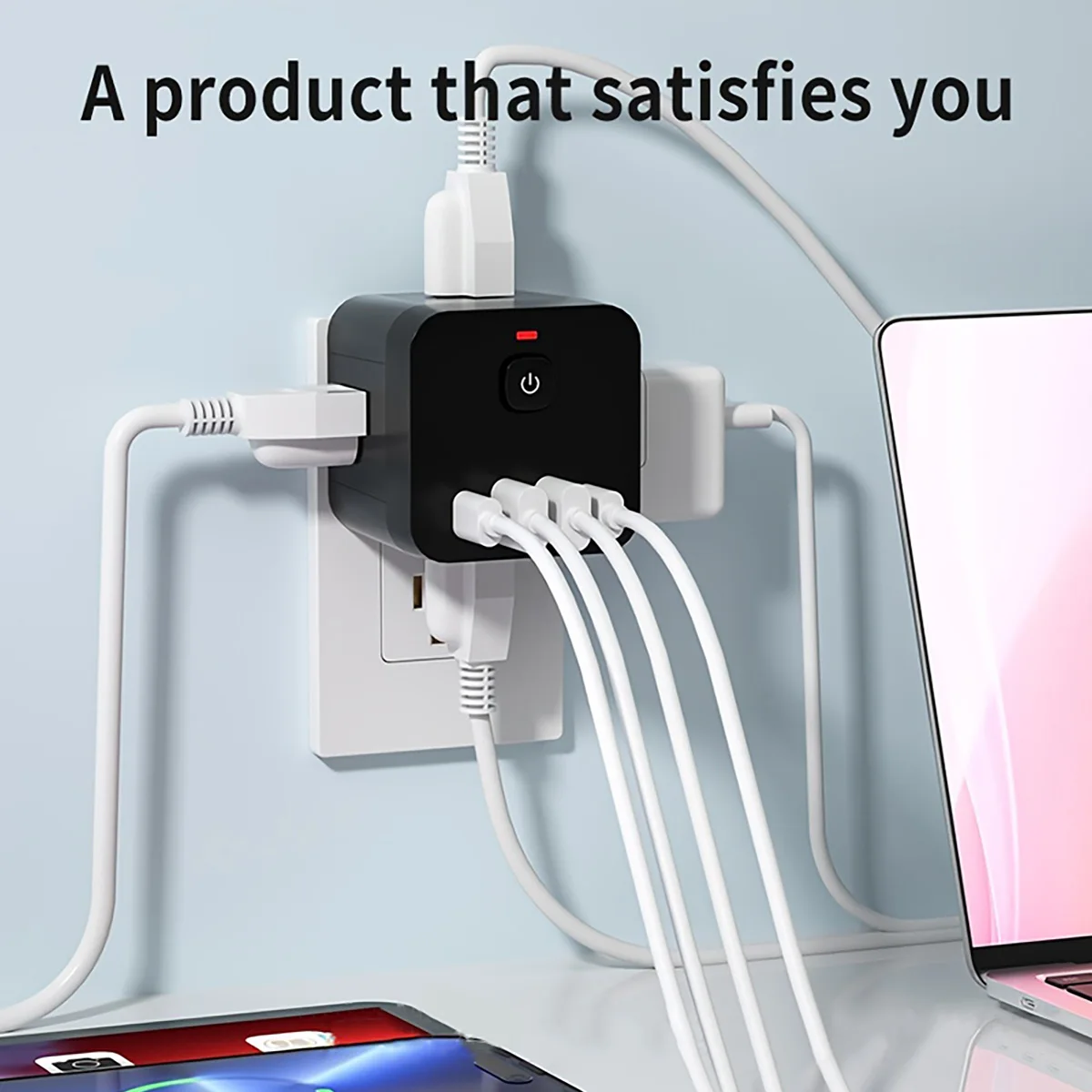 8-in-1 Power Strip US Electrical Plug Socket Extension Cord 4AC Outlets 2USB 2PD Type C Ports Charger Adapter for Home Office