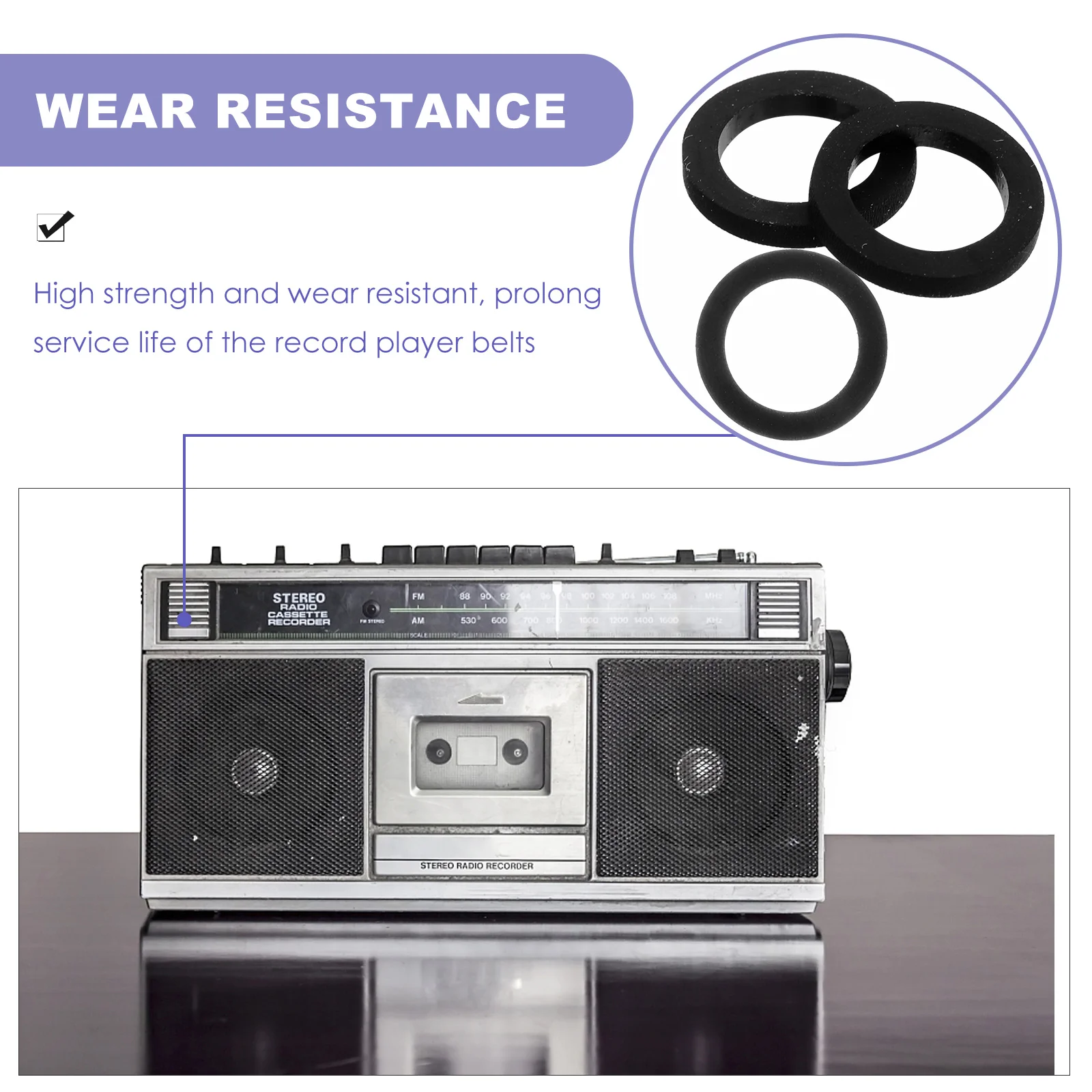 

3 Pcs Recorder Tape Ring Cassette Player Accessories Deck Belts Music Rubber Pulley Drive Cleaner Repair Parts