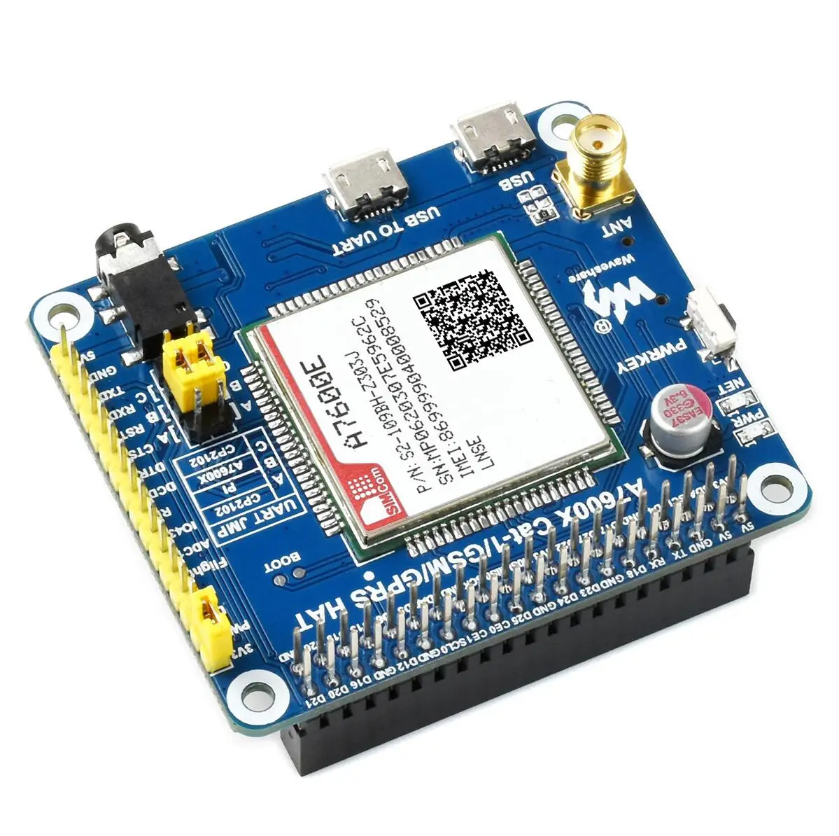 

Waveshare A7600E LTE Cat-1 HAT для Raspberry Pi Low Speed 4G модуль 2G GSM GPRS для Юго-Восточной Азии Западная Азия Европа Afri