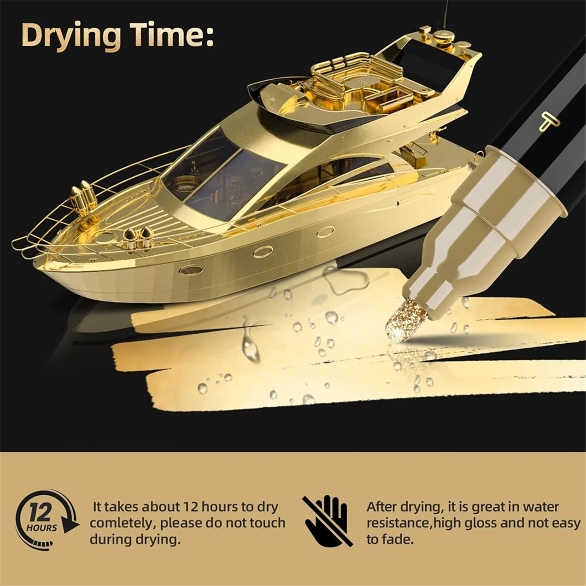 ABFW 3 Pack Dual Tip Liquid Gold Chrome Markers, Permanent Shiny Gold Marker Pen for Most Surfaces, Golden Metallic
