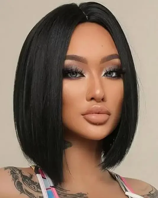 

Perruque Synthétique Courte et lisse pour femmes, cheveux naturels Noirs Bruns ((istants à la chaleur, perruques vendeennes