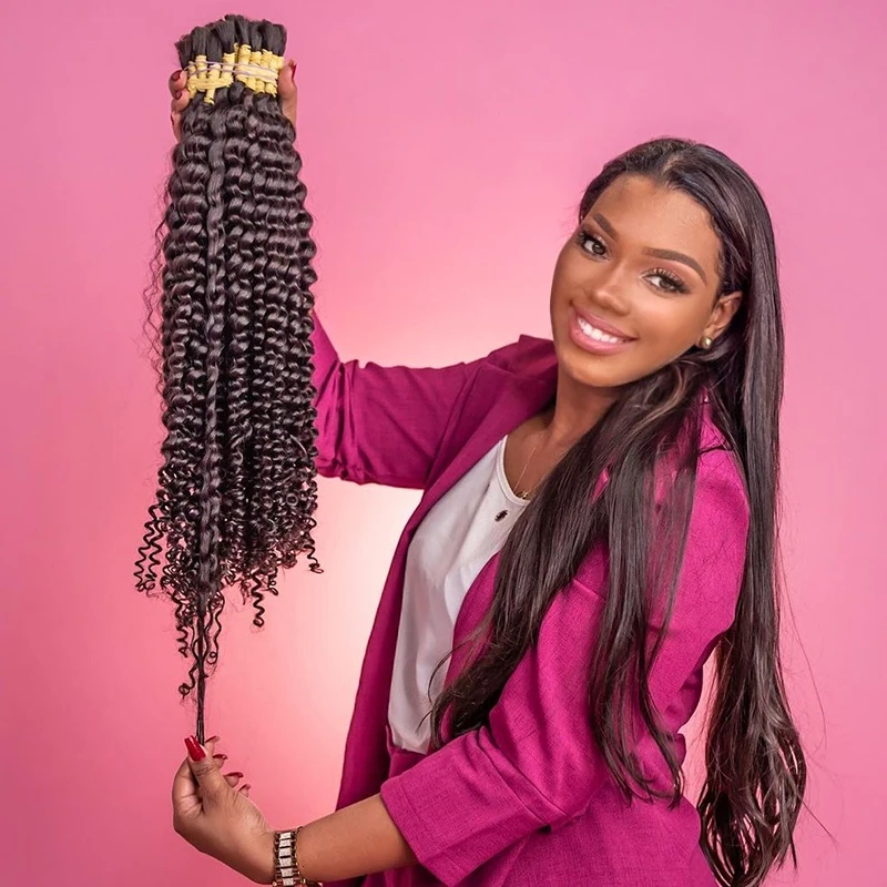 Onda do corpo humano trançando o cabelo, em massa, sem trama, remy, onda profunda, 100% natural virgem, feixes de cabelo para tranças, 90g, ondulado permanente