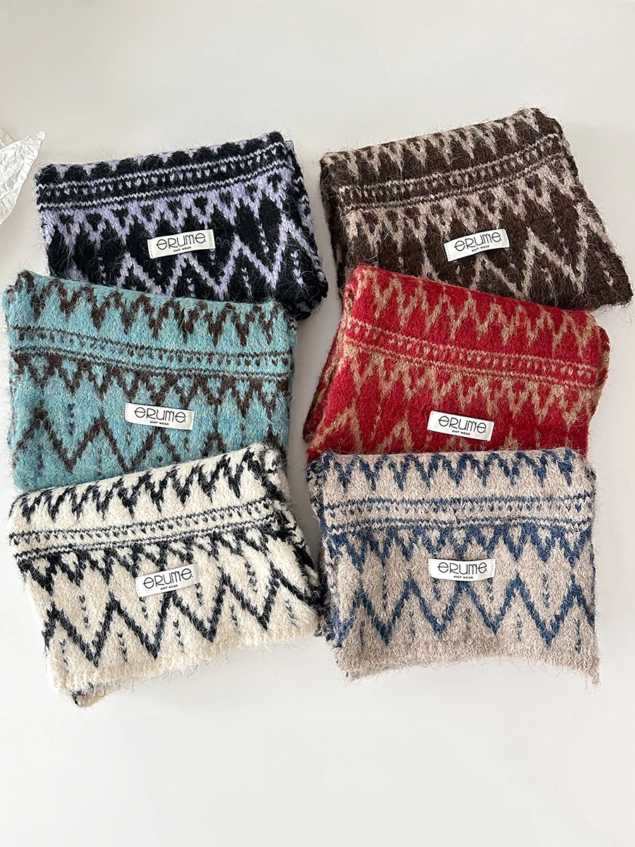 أزياء خمر جزيرة المعرض متموجة الجاكار الصوف مزيج وشاح لينة رقيق متماسكة منديل للجنسين الشتاء الدافئة هدية