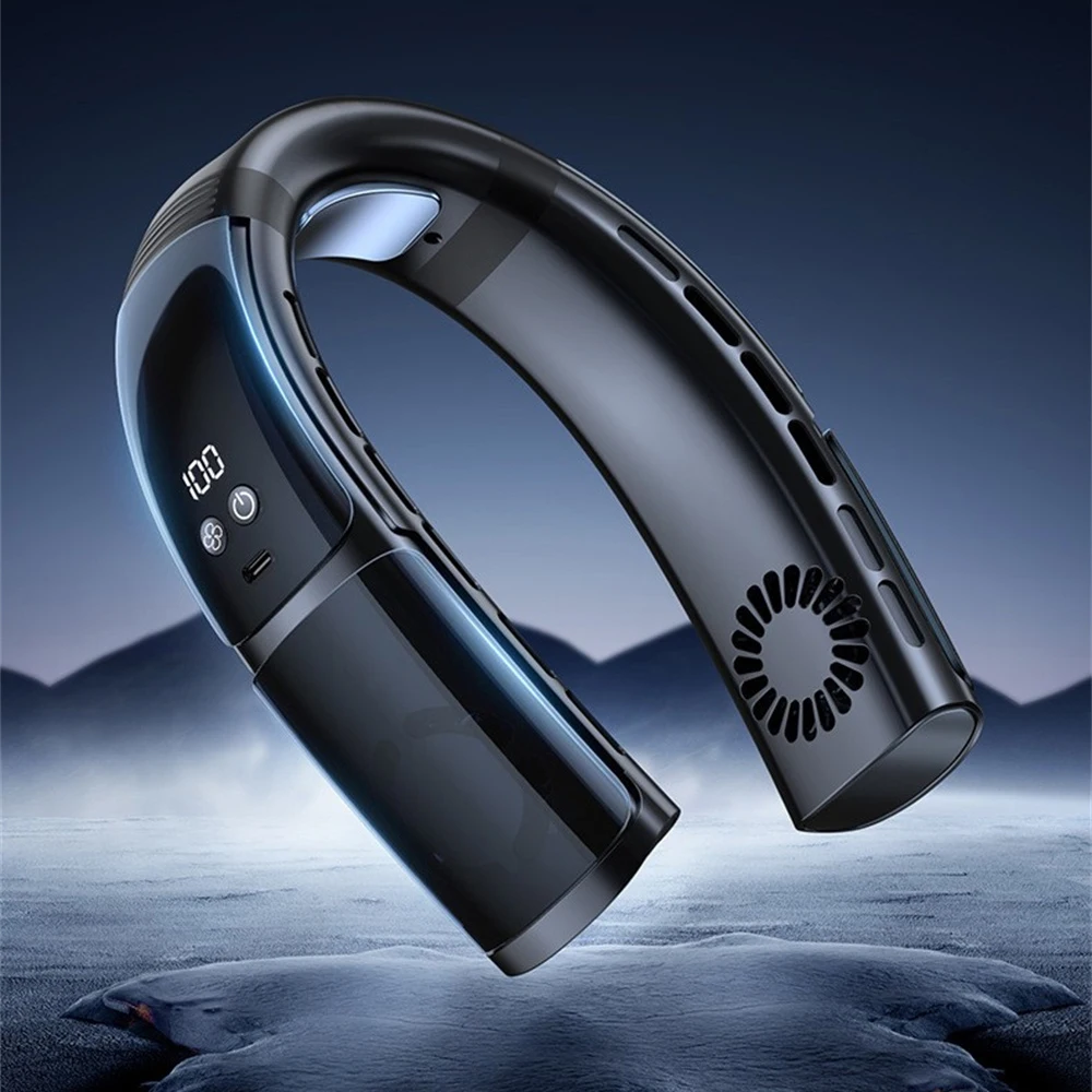 1/2pcs Rechargeable Mini Fan Neckband Fan 22 Surround Air Outlets Hanging Neck Fan Portable Cooler Fan USB Leafless 3600Mah