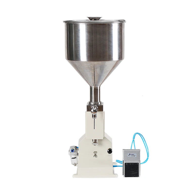 A02 Small Pneumatic 5-50ml Paste Filling Machine for Ketchup Mustard Sauce Peanut Butter Sesame Oil Honey Gel-10L Hopper