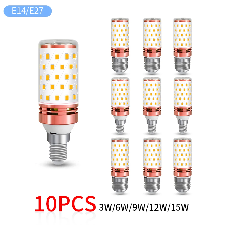 

10pcs E27 E14 85-265V Corn Bulbs 15W 12W 9W 6W 3W LED Corn Light Bulb SMD2835 Chandelier Candle Light For Home Industry Lighting