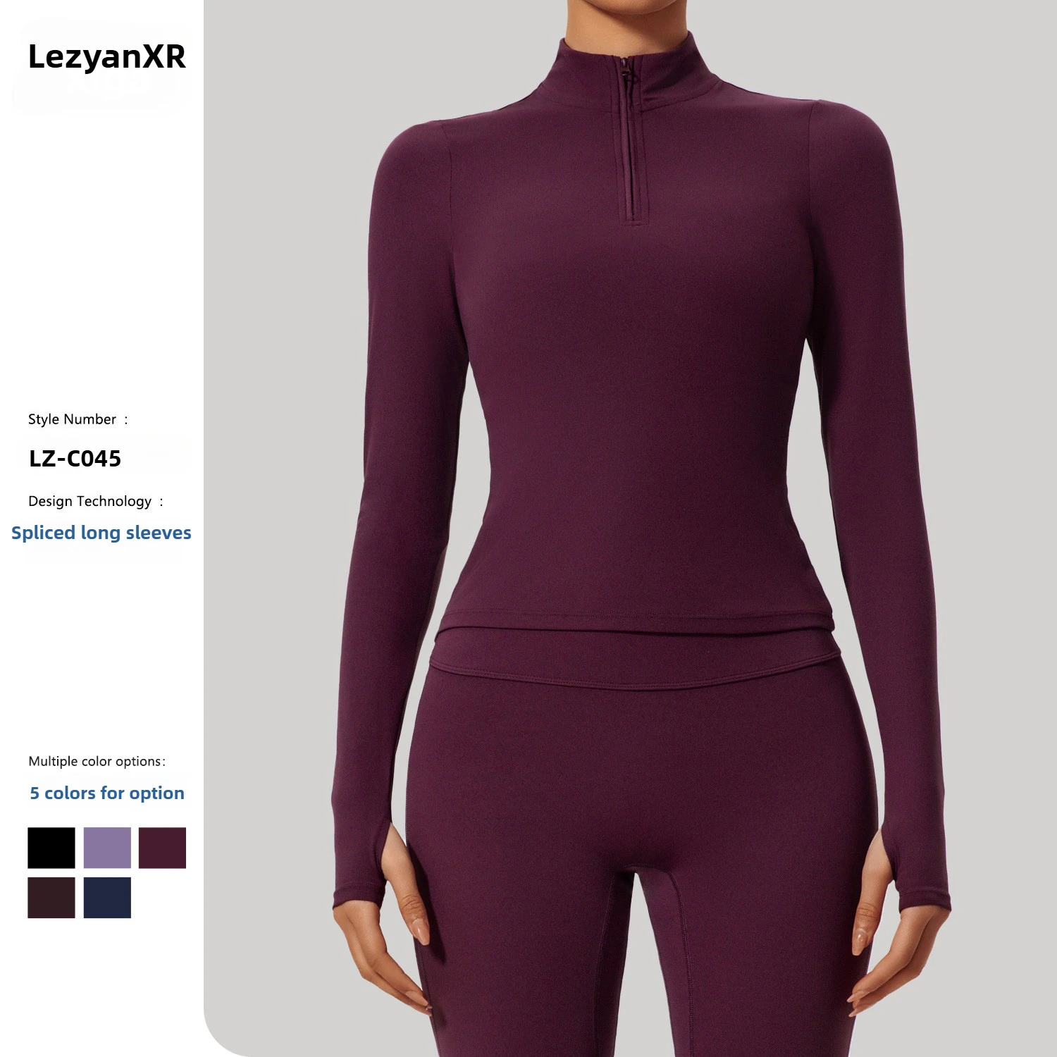 ชุดโยคะแขนยาวทรงเข้ารูปแบบซิปครึ่งตัว ยี่ห้อ Lezyan Sports เหมาะสำหรับใส่ออกกำลังกายกลางแจ้ง วิ่ง และฟิตเนส ให้ความอบอุ่น