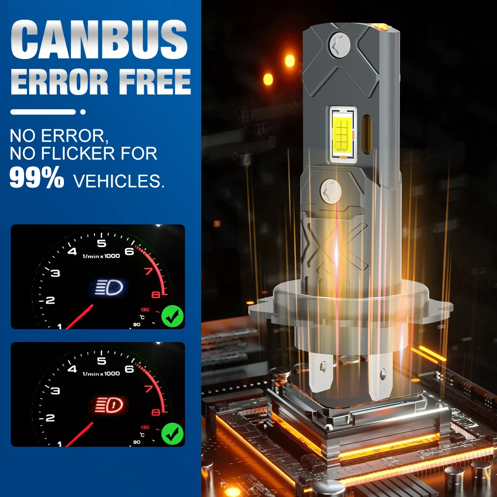 H7 LED Canbus Light Mini Head Lamp 1:1 Size Wireless H7 Car LED Headlight Bulbs Error Free 6000K White 12V
