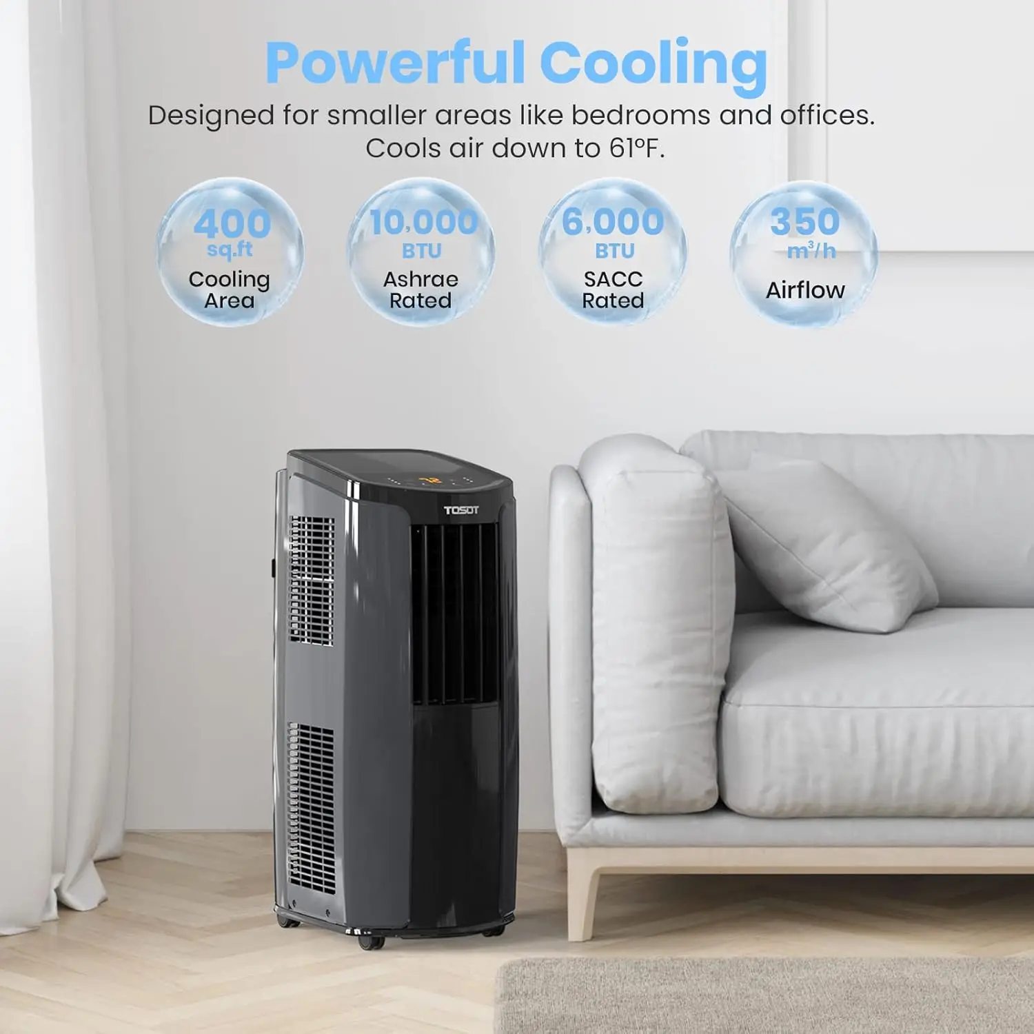 Aire acondicionado portátil de 10,200BTU (6.200 BTU SACC), Control inteligente por Wifi, Unidad de CA con deshumidificador, ventilador, Kit de ventana para Ea