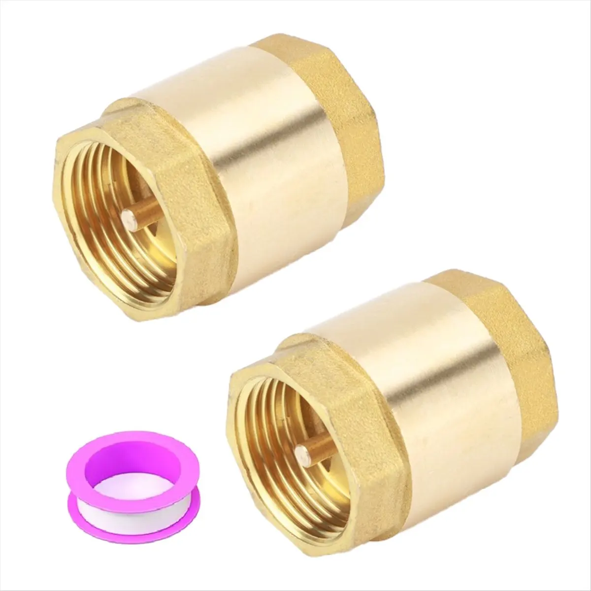 A58Z 2PCS 1 Inch NPT Female Thread Spring Check Valve, Solid Brass Non Return One Way Horizontal Check Valve for Well, Pump