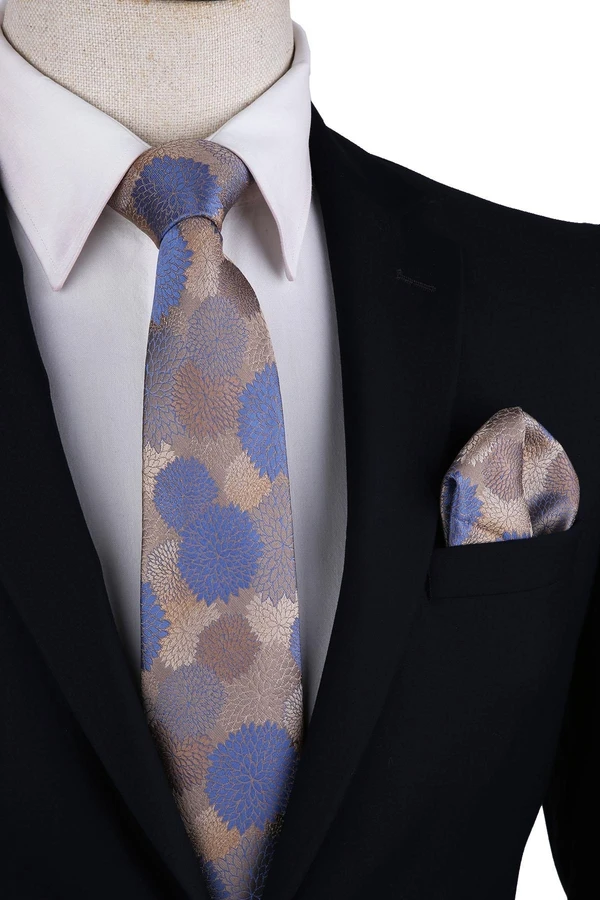 Beige Flower Pattern Mendilli Classic Tie KK10478