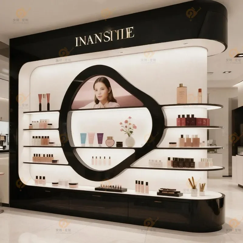 for Nakajima Beauty Salon Cosmetics Display Cabinet Showroom Product Sample Glasses Showcase with Lamp Customization