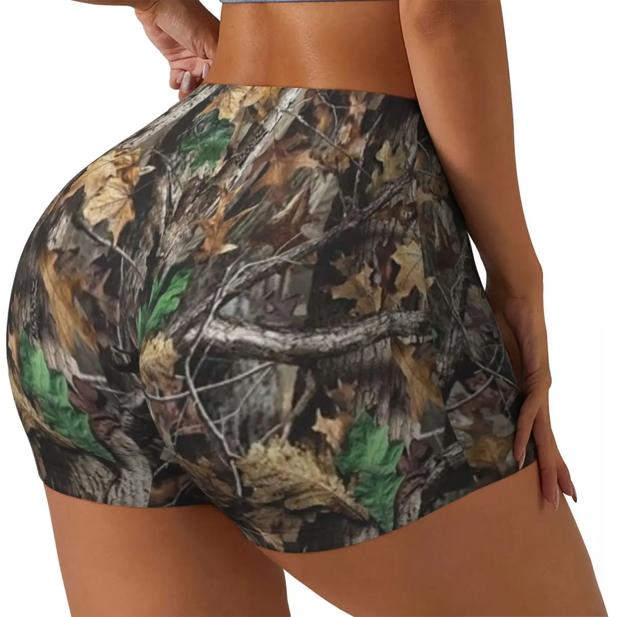 Custom Real Tree Forest Camo Camouflage Pattern Workout Shorts Women's Gym Volleyball Biker Yoga Shorts
