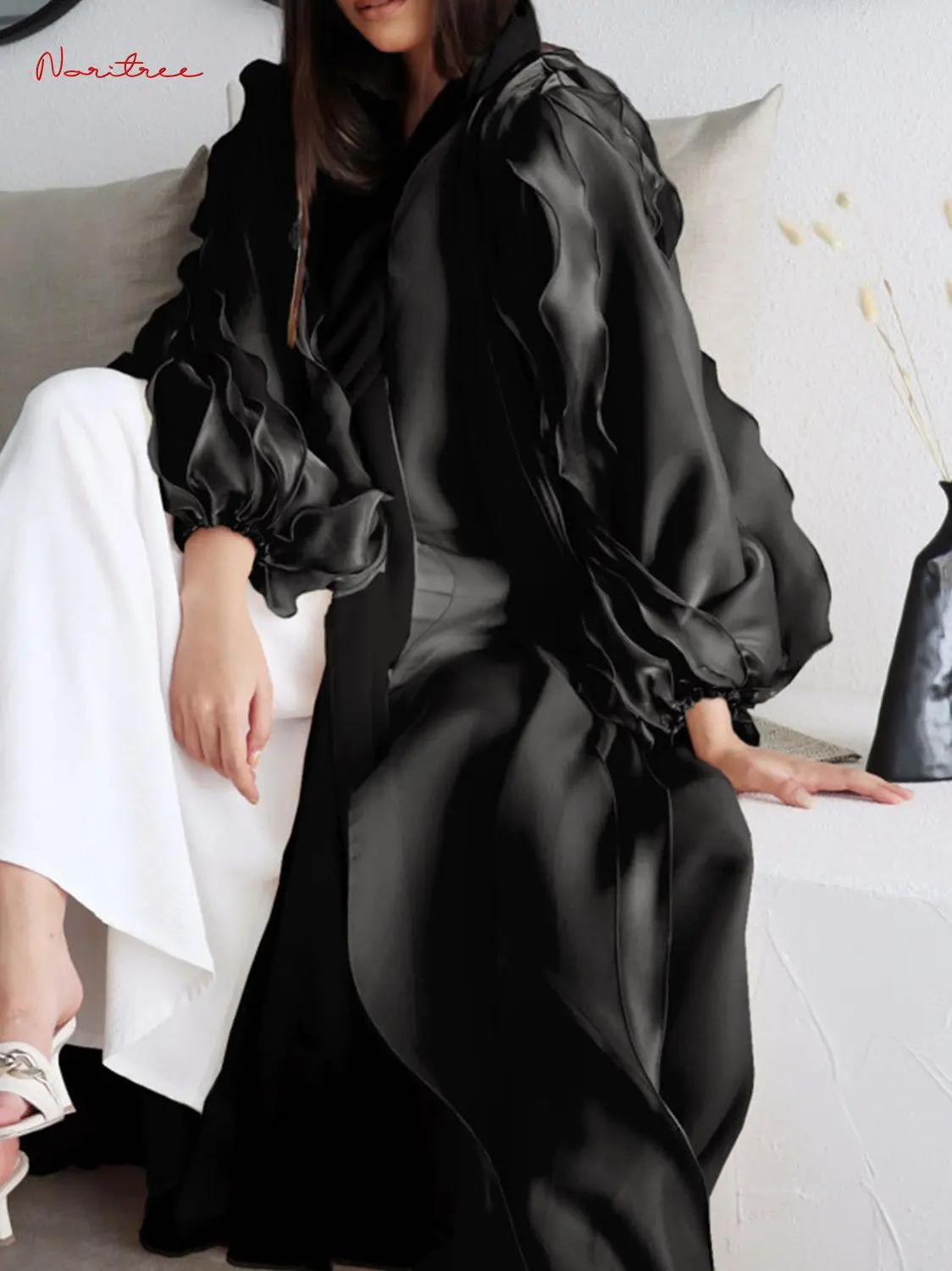 Ramadan Eid Djellaba Abaya Dubai Shiny Puff Sleeve Muslim Dress Robes Dubai Puff Sleeve Muslim Islam Abayas WY930 Drosphipping