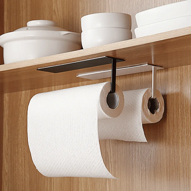 Kitchen Paper Hanger Non Perforated Towel Holder Toilet Roll Paper Holder Fresh Film Storage Rack Wall Hanging Shelf #3186