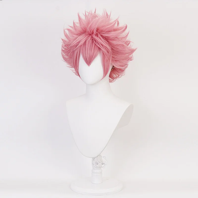 Pelucas de Cosplay de Anime Ashido Mina con tocado, peluca de Cosplay de My Hero Academia, pelo sintético resistente al calor para fiesta + gorro de peluca gratis