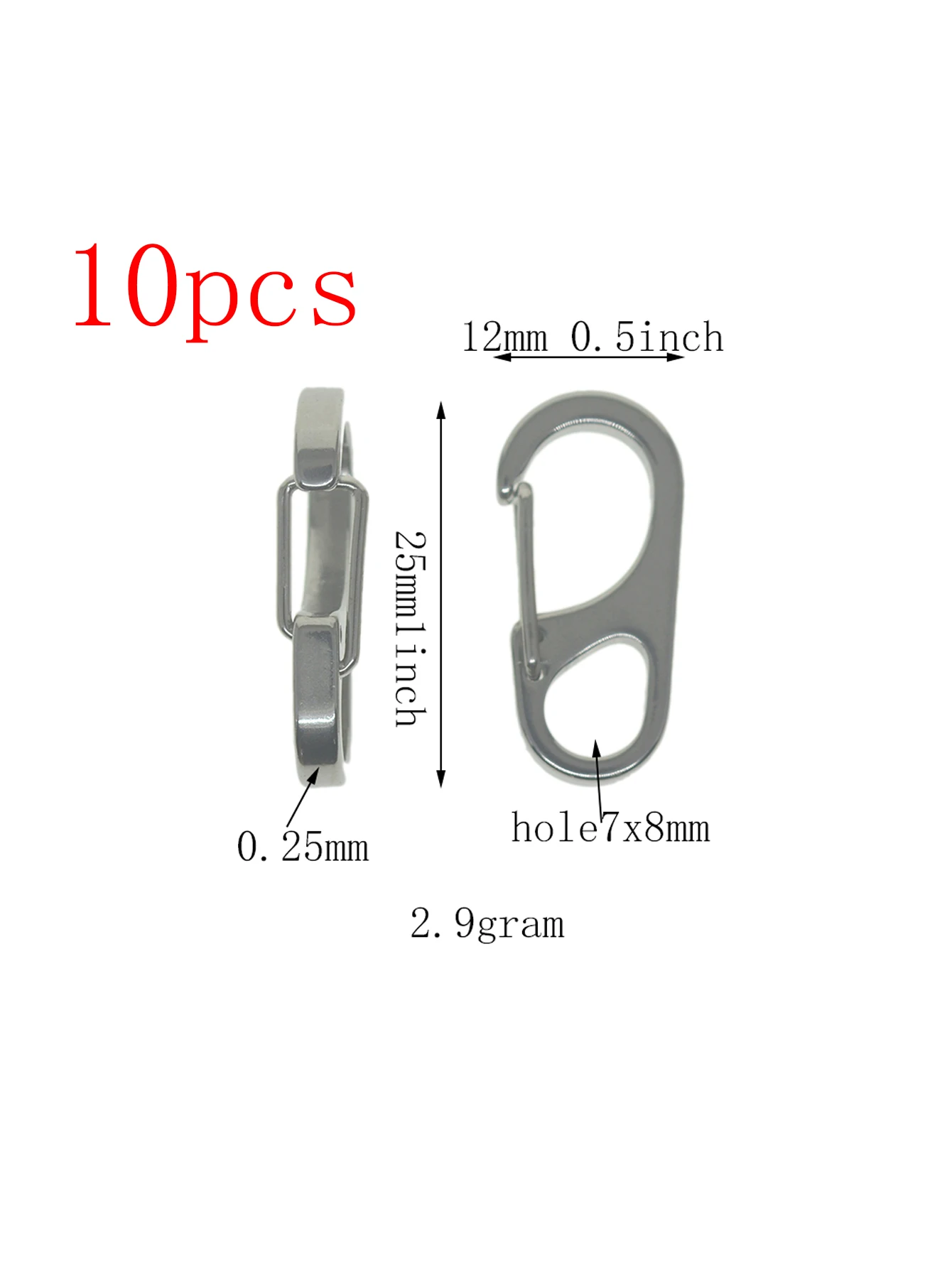 10 pcs 1 inch Small Super Strong Solid Stainless Steel Spring Snap Hook Quick Release Carabiner Paracord Clasp Paracord EDC
