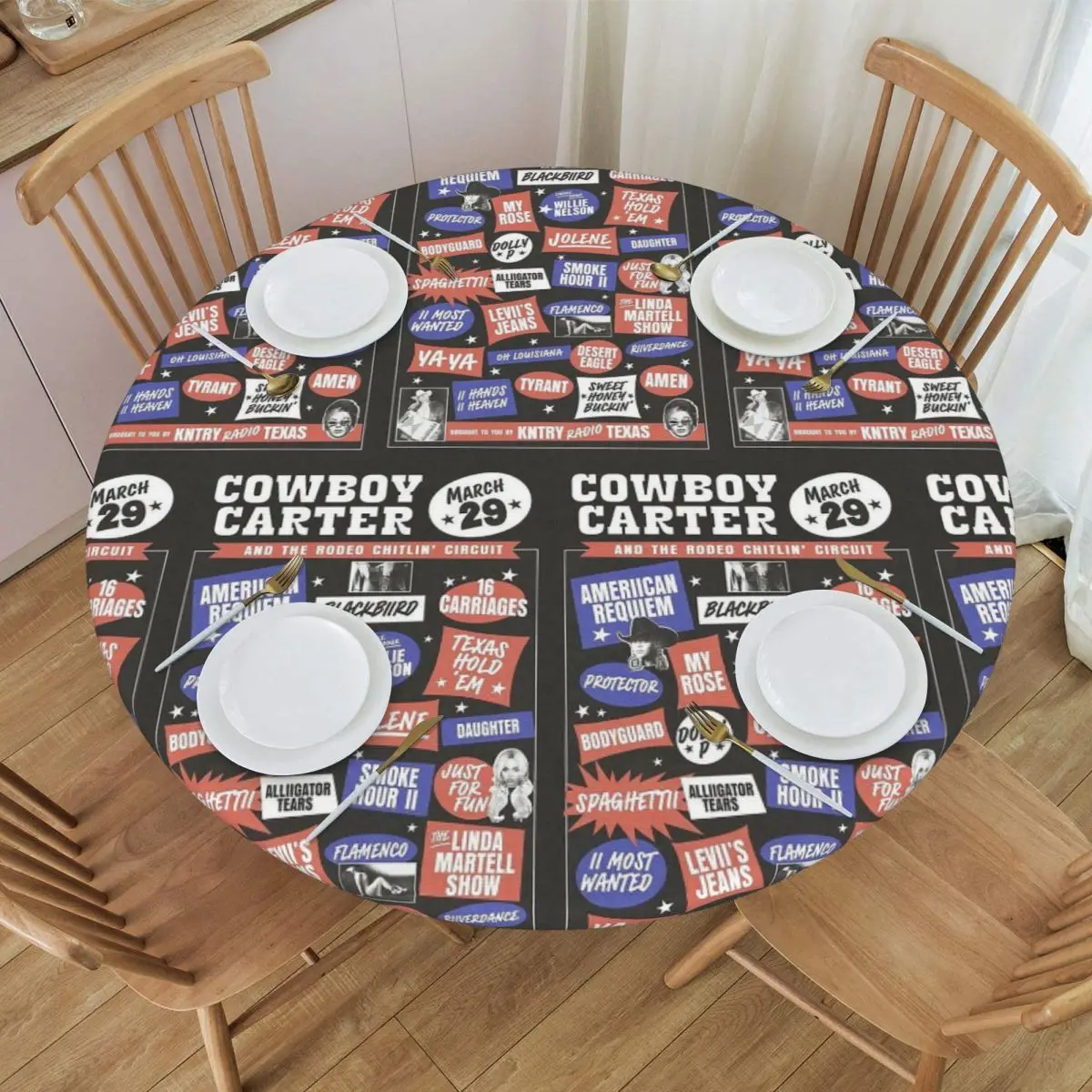 Beyonce Cowboy Carter Tour Waterproof Round Tablecloth Oilproof Table Cloth for Kitchen Events Dining Table Cover