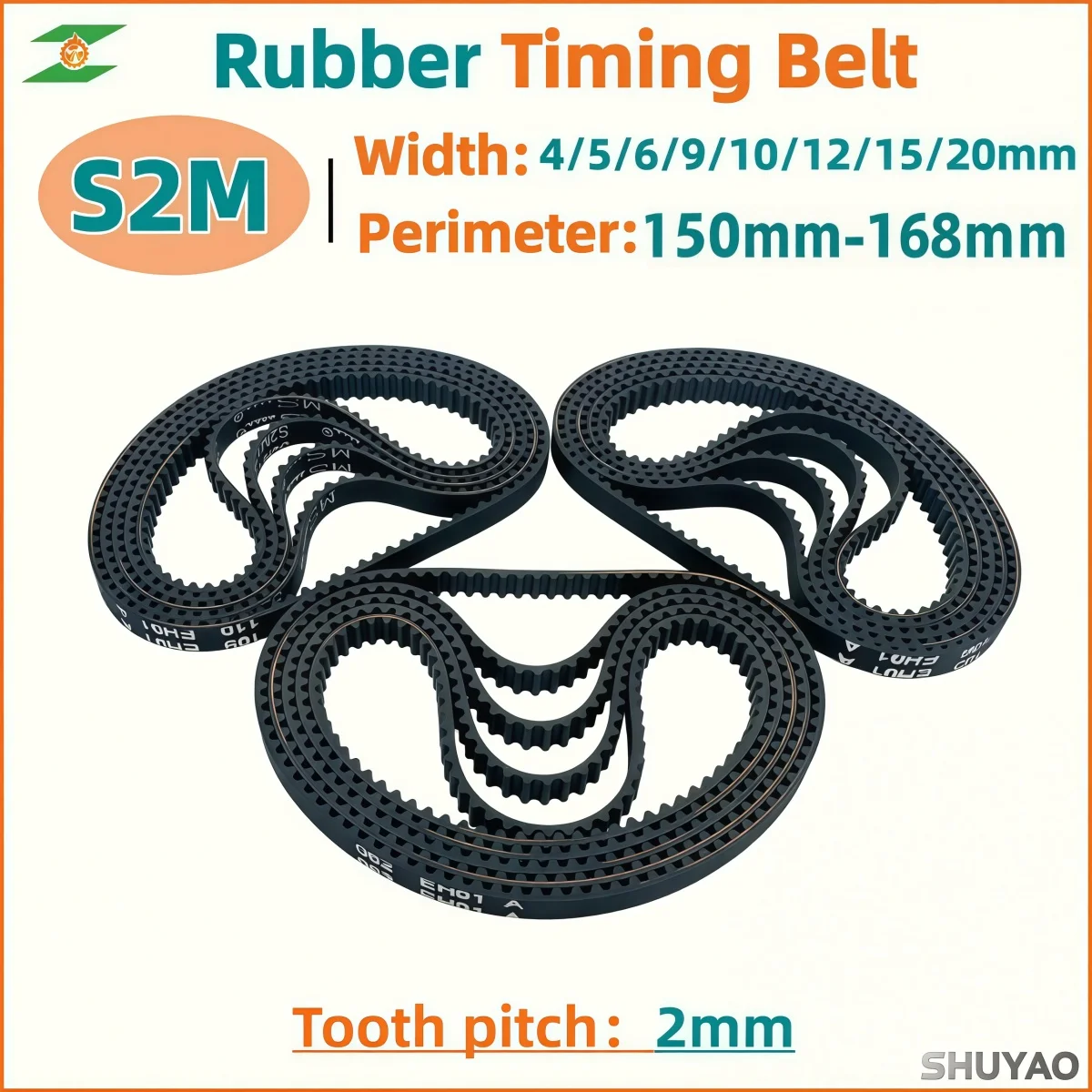 S2M Rubber Timing Belt Width 4-20mm Length150 152 154 156 158 160 162 164 166 168mm Rubber Transmission Closed Loop 2M CNC Drive