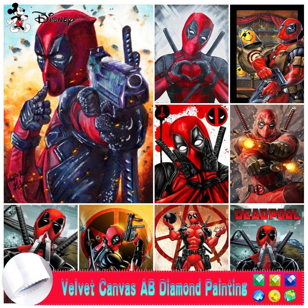 디즈니 5D DIY AB 벨벳 캔버스 다이아몬드 페인팅 데드 풀 전체 라운드 다이아몬드 모자이크 홈 장식 완벽한 선물
