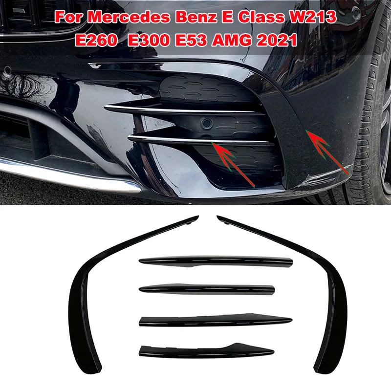 

W213 Front Bumper Canards Splitter Fog Light Cover Trim Sticker For Mercedes Benz E Class E260 E300 E53 AMG 2021 Car Accessories