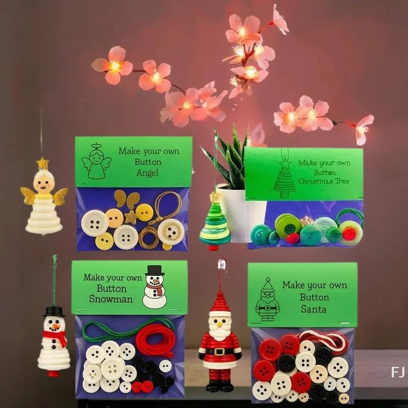 

[YU]Christmas Crafts Ornament Kit DIY Xmas Colorful Button Hanging Ornaments For Holiday Party Supplies Decoration Gifts