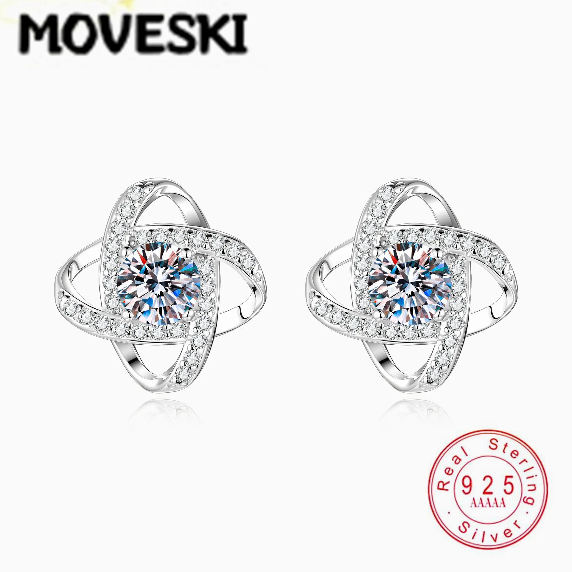 

925 Sterling Silver Rotating Hoop Earrings 0.5CT Moissanite Stud Earrings for Women Sparkling Fine Jewelry Gift