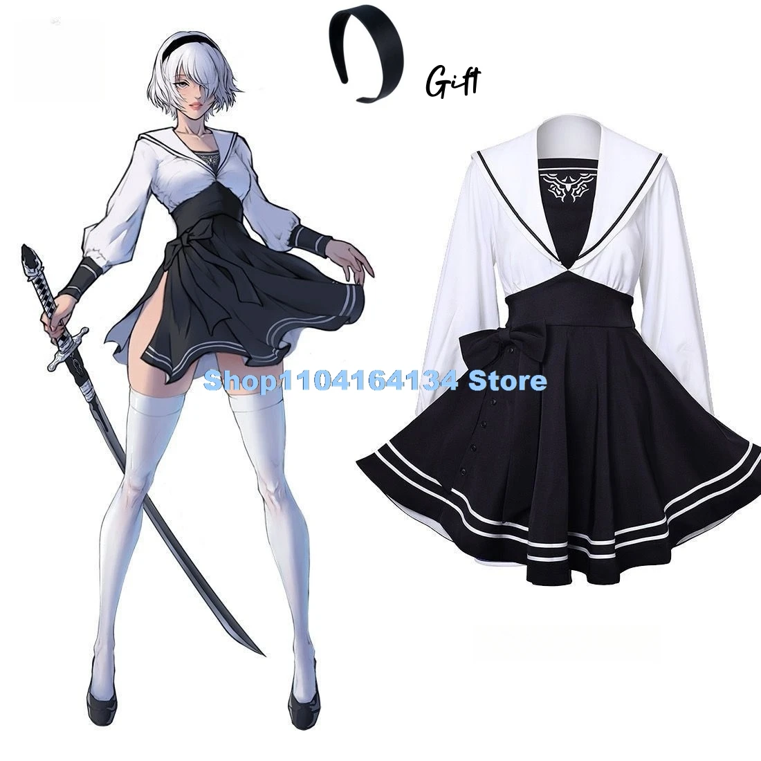 Nier Automata Yorha 2B Cosplay Costume Sailor Suit Sexy Outfit Games Suit Women Role Play Girls Halloween Party Fancy Dress