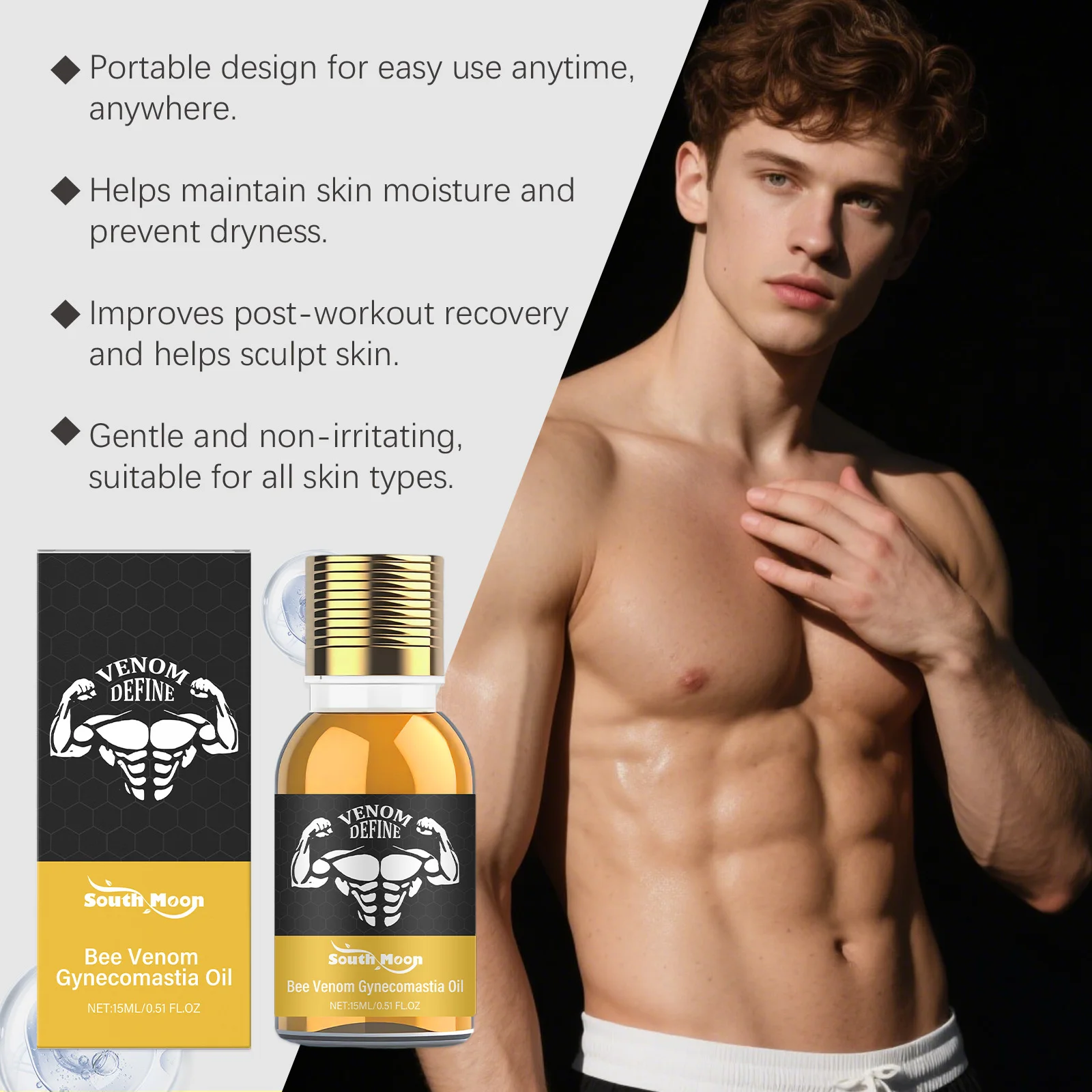 Bee Venom Gynecomastia Oil For Men Breast Shaping Breast Massage Serum Breast Tighten Oil Male Skin Body Moisturizing Care view 2
