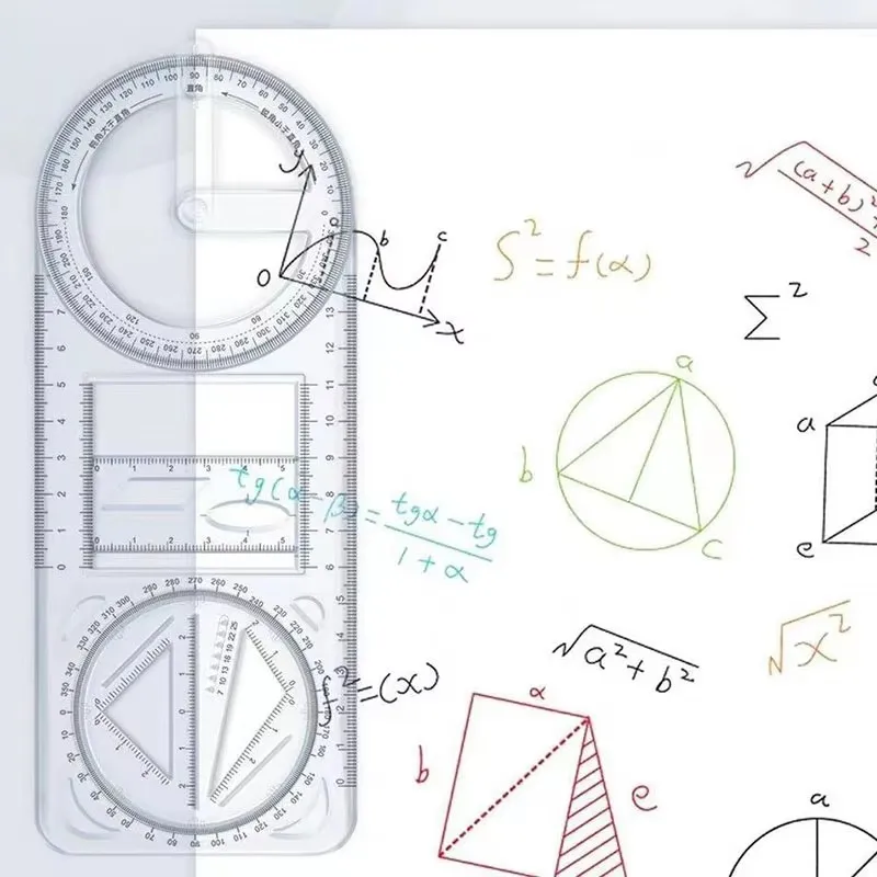 Multi Functional 360 ° Movable Geometric Drawing Ruler for Mathematics Students Portable Transparent 3D Flat