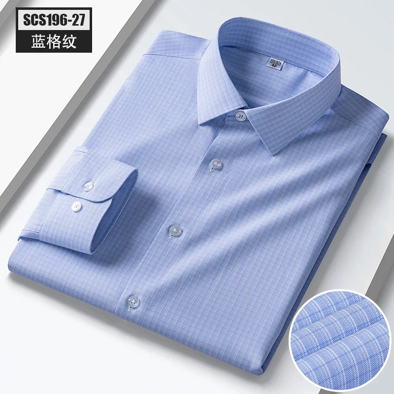 New Men Spring Summer Plaid Shirt Casual Business Long Sleeve