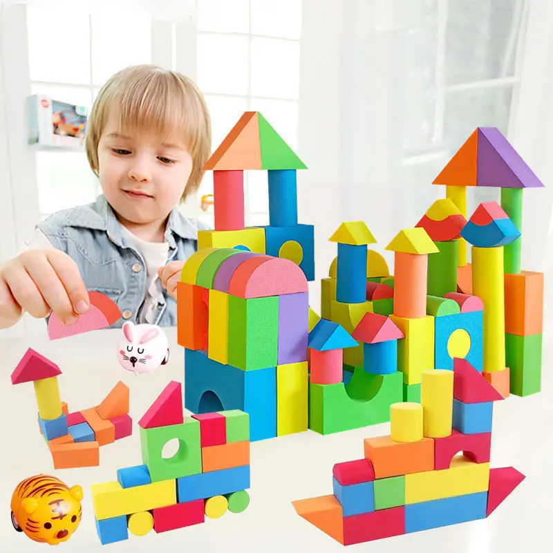 46PCS Hot Selling EVA Safe Children Building Brick Block Foam Construction Soft Toy Kid Kids Intelligence Exercise Assembled