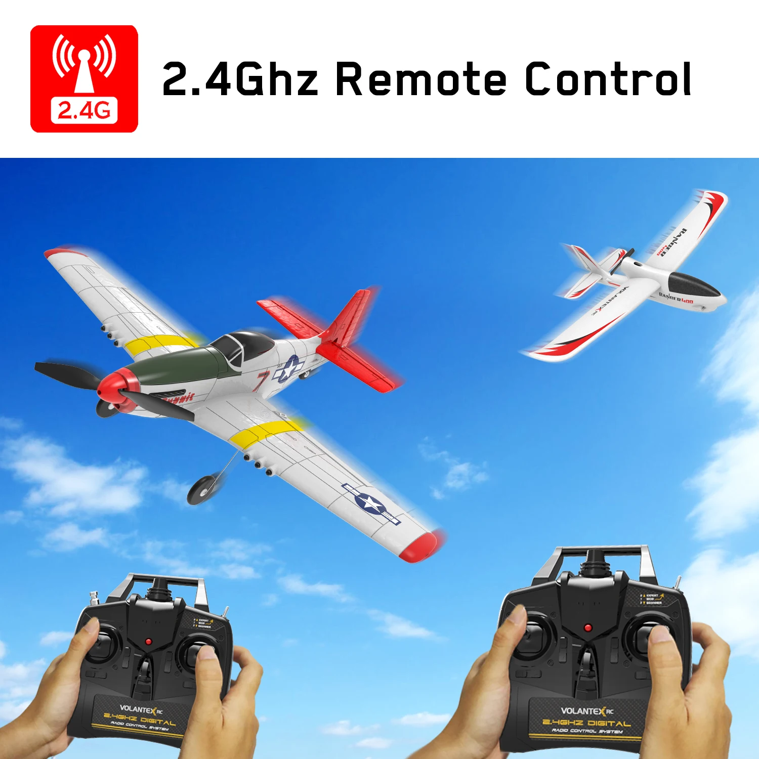 Volantex RC Plane Mustang P51D 2.4G 4CH 6-Axis 400mm Wingspan EPP One Key Aerobatic Remote Control Airplane RTF For Beginner